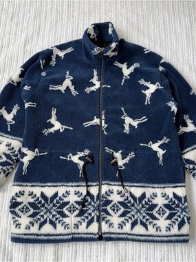 Vintage Windriver Men’s Reindeer Print Western Fleece Jacket | Size M